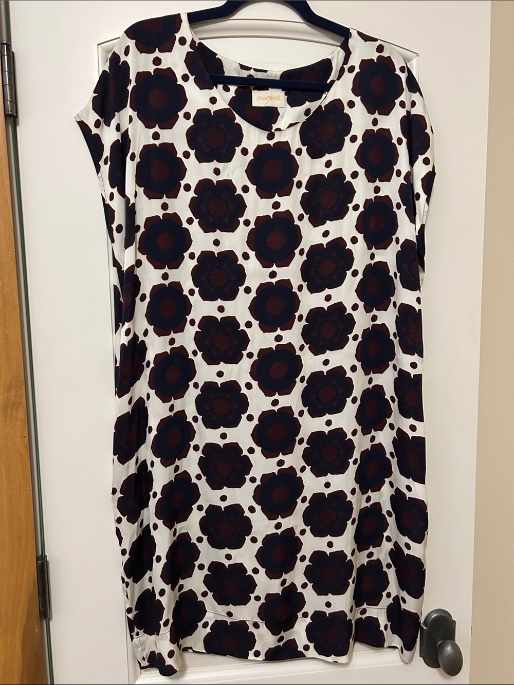 Momoni Cream Midi Dress with Dark Brown Floral Motif Made in Italy